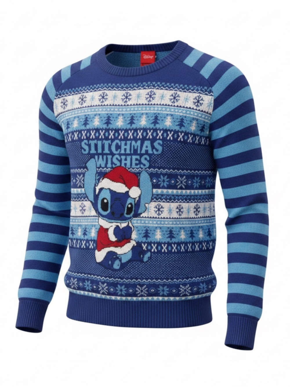 Disney Lilo and Stitch Christmas Sweater Stitchmas Wishes Blue Snowflake XL